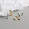 Hoop Earrings Girls' Lovely Small Blue CZ Stone Shiny Crystal Stud Tiny Huggie Trendy Hoops Charming Earring Piercing Accessory