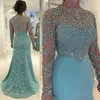 Appliques di perline di strass Abiti per la madre della sposa Abito da sposa a sirena verde menta Abiti da cerimonia formali a maniche lunghe scintillanti