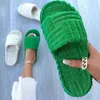 Platte Uitloper Dames Slides Slippers Vrouwen X220402 Luxe Merk Peep Toe Dikke Zool Groene Corduroy Zomer Herfst Runway