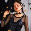 Choker DIEZI Vintage Coole Halloween Party Schwarz Geister Samt Halskette Für Frauen Gothic Punk Flügel Anhänger Geschenk Schmuck