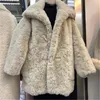 Women's Fur Lamb Wool Coats Women 2022 Winter Loose Thick Casual Faux Coat Plus Size Warm Lapel Plush Overcoat Female