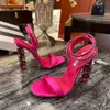 2024 Sandaler Satin Crystal Decorative High Heeled Sandal Rhinestone -Cencroust Strap Spool Heels Sky -High Heel For Women Summer Luxury Designers Shoes Party