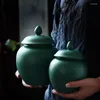Garrafas de armazenamento jarro de cerâmica verde escura com tampas latas de chá lacradas de café doces