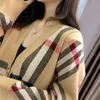 J Knitted sweater men and women with the same paragraph for fashion brand plaid V-neck cardigan CNC technology Jacquard design for external wear