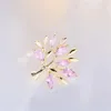 Brooches OKILY Fashion Cubic Zircon Tree Lapel Pin For Women Summer Ornament Lovely Three Color CZ Plant Collar Pins Daily Jewelry