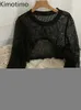 Damenpullover Kimotimo Hollow Out Short Strickpullover Frauen Französisch Ins Langarm Dünner Pullover 2022 Sommerüberlappung All Match Fashion Sweater J220915