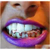 Grills Grillz Dental Grills 18K Gold Zähne Zahnspangen Punk Hip Hop Mticolor Diamond Custom Bottom Grillz Dental Mouth Fang Grills Zahnkappe V