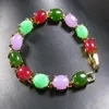 Gouden Plaat CHINESE Rode Lavendel Groene Cabochon Kraal Bangle Armband AAA stijl Fijne jewe Noble 100% Natuurlijke jade