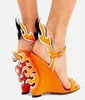 2019 Newest Orang Flame Wings Wedge High heels Sandals Women Patent leather Runway Party Shoes Woman Gladiator Sandals2994454