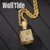 Pendant Necklaces Bling Cubic Ziconia Dice Cube A-Z Initial Letter Necklace For Women And Men Hip Hop Golden Color Chains Jewelry Gift