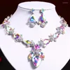 Choker Bridal Jewelry Sets 8 Colors Drop Gemstone Necklace Earrings Female Banquet Dress For Temperamen Accessories 2022