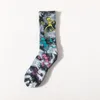 Meias de meias masculinas Skull Skateboard Tie-Dye meias Terry High Street Trend Linha de cor sólida Cotton Plus Tamanho engraçado