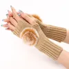 Automne hiver femmes court mode fourrure gants tricotés laine manches boule de poils chaud gants mitaines INS