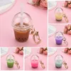 سلاسل المفاتيح Kawaii Mini Boba محاكاة حليب الشاي زجاجة زجاجة مع مفاتيح للفتيات سيارة محفظة هدايا الديكور