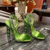 2024 Sandaler Satin Crystal Decorative High Heeled Sandal Rhinestone -Cencroust Strap Spool Heels Sky -High Heel For Women Summer Luxury Designers Shoes Party