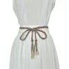 Belts 2022 Fashion Ladies Braided Pearl Tassels Waist Chain Fabric Tie Rope Custom Woven Vintage Fringed Belt Bg-713
