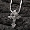 Bling Diamond Stone Rose Flower Cross Pendants Halsband smycken Real 14K Gold Plated Lover Poep Par Religious smycken Valentine282o