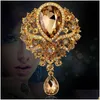 Pins Brooches Crystal Flower Water Drop Brooch Pins Rhinestone Diamond Brooches Cor For Women Men Wedding Jewelry Gift Delivery Dhctv