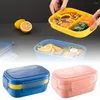 Din sets sets 1900 ml 2 lagen draagbare lunchbox school kind snack fruitdressing salade bento verpakte container met bestek