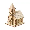 Kerstdecoraties Kerstdecoraties Mini gloeiend houten huis LED Licht ornament Church Elk Design voor Home Village Farmhous Dhzu3