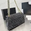 Bolsa CC 22FW Tweed Tassel Aba Dupla Bolsas Acolchoadas Designer de Luxo Bolsas Múltiplas Bolso Lã Ferragens de Metal Corrente de Couro Grande Capacidade Sacocolo Transversal de Ombro