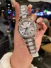 매력 여성 크리스탈 레인보우 다이아몬드 시계 스테인리스 스틸 흰색 세라믹 스트랩 손목 시계 여성 기하학적 지르콘 번호 시계 시계 35mm