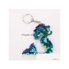 Nyckelringar Sexig gl￤nsande paljetter Mermaid Keychain Key Rings Handv￤ska h￤nger Keyring Animal Fashion Jewelry for Women Girls Drop Delivery Dh10d