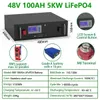 LIFEPO4 48V 100AH ​​배터리 팩 5kW 리튬 태양열 배터리 6000 사이클 PC 제어 RS485/캔 홈 에너지 저장을위한 통신