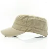 Berets Classic Vintage Flat Top Mens Washed Caps And Hat Adjustable Fitted Thicker Cap Winter Warm Military Hats For Men