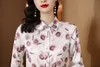 Women's Blouses High-end Especially Beautiful All Season White Mulberry Silk Flower Buds Print Lapel Women Slim OL Workwear Top Shirt Blouse