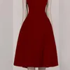 Casual Dresses JSXDHK Elegant Women Spaghetti Strap Party Dress 2022 Arrial Summer Off Shoulder Red Sexig Backless Mid-Calf Ball Gown