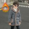 Giacche Adolescenti Ragazzi Vestiti Invernali Peluche Cappotto di lana Moda Medlunghezza Spessore Cappotto caldo Abbigliamento per bambini Plaid Top con cappuccio 414 Y 221125