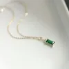 925 Sterling Silber Halskette Europäischen Einfache Quadratische Grüne Kristall Anhänger Schlüsselbein Kette Frauen Klassische Überzug 14k Gold Schmuck