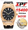 IPF 41mm 1540 A3120 Automatisk herrar Titta p￥ ultratunn 9,8 mm Rose Gold Black Textured Dial Stick Markers Leather Strap Super Edition Watches Puretime B2