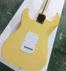 6 Strings Yellow Electric Guitar with Red Pearled Pickguard Maple Fretboard SSS Pickups Customizable