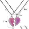 Bracelet Necklace Combination Friend Broken Heart Necklace Pendant Mood Color Changing Temperature Sensing Necklaces Women Childre Dhoqz