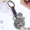 Key Rings Coin Constell Key Ring 12 Horoscope Sign Keychain Leather Weave Retro Bronze Bag Hangs Holder Rings For Women Men Fashion Dh97K