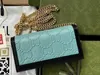 Plånböcker 5a 19 cm plånbok på chianljusblå präglad läder svart trim handväska för kvinnor med dammväska låda