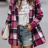 Fall And Winter Womens Plaid Woolen Jacket Loose Print Long Sleeve Pocket Coat Cardigan Top