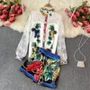 Women's Tracksuits Runway Summer Suits Women White Sexy See Through Lace Sleeve Floral Print Shirts Grapes Wide Legs Shorts Sets Fashion