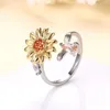 Cluster Rings Adjustable Sunflower Rotating Female Ring Compression Anxiety Decompression Inlaid Diamond Women Open Finger Exquisite Jewelry