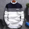 Maglioni da uomo 1 pz Moda Uomo Color Block Patchwork O Collo Manica lunga lavorata a maglia Top Camicetta Poliestere Spandex Casual Caldo 221125