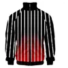 남성용 후드 화려한 수직 줄무늬 3D 스탠드 칼라 까마귀 패션 힙합 남자 여자 지퍼 재킷 긴 소매 스웨트 셔츠 탑