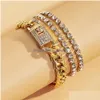 Fußkettchen Sommer Kristall Iced Out Kubanische Kette Fußkettchen Armband Silber Gold Mtilayer Fuß Tennis Armbänder Für Frauen Modeschmuck Drop D DHDST