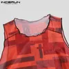 Men's T Shirts Men Shirt Mesh Transparent Printed O-neck Long Sleeve Streetwear Sexy Crop Tops Off Shoulder 2022 Clothing S-5XL INCERUN