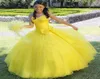 2022 Kopciuszek żółty proste sukienki Quinceanera Suknia balowa Sweetheart Big Bows Corset Long Tiuls XV Applique Vestido de 15 anos p1346071