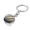 Nyckelringar dubbel sida nio planeter planet tid ädelsten nyckelring hållare glas cabochon boll hänge nyckelring handväska hänger mode juvelr dh9jp