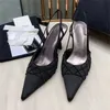 Chic Mode Talons Hauts Chaussures Habillées Classique Diamant Grille Perlée Pointu Français Sandales Soie Rose Or Nude Blanc Noir Stilettos Sandale Femmes Été Talon Mince