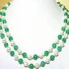 mooie witte parel groene jade steen design ketting 36 inch