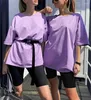 Женские спортивные костюмы негабаритные женщины свободные сплошные футболка с коротким рукавом велосипедные брюки Sets Summer Sport Fashion Bike Leggin наряды